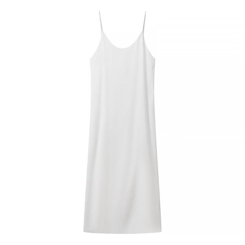 Womens Sleeveless Backless Layered Cami Dress A-Line Long Skirt Pure Color U-Neck Midi To Maxi