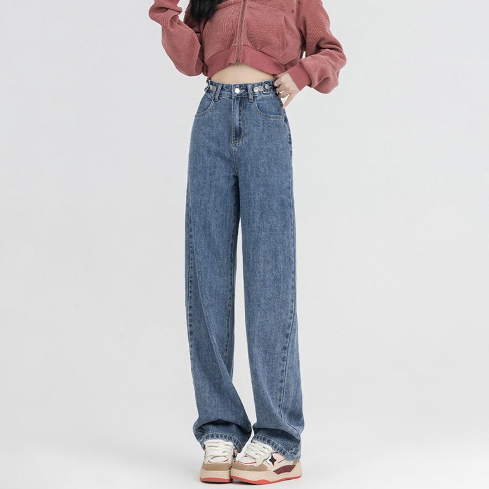 Korean version of versatile adjustable wide-leg jeans women's 2025 autumn and winter new high-waisted straight mopping jeans