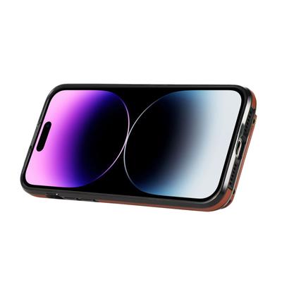 Etui na iPhone 15 Pro Max z uchwytem na karty, pierścieniem, podstawką, wykonane z TPU+PU, z długim paskiem