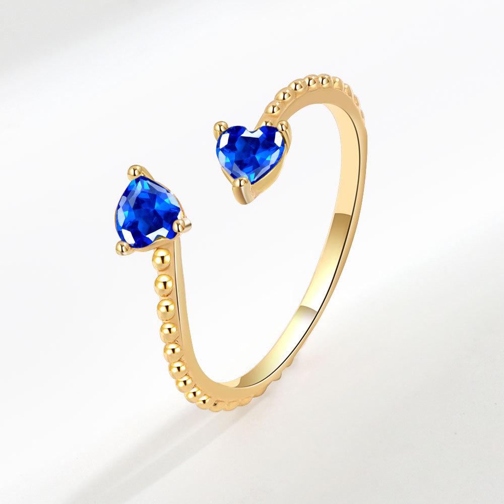 Distinctive and Individual Jewellery 12 Birthstones Double Heart Zirconia Open End Ring Personalised Light Luxury Haute Sense Fashion Trends Ring