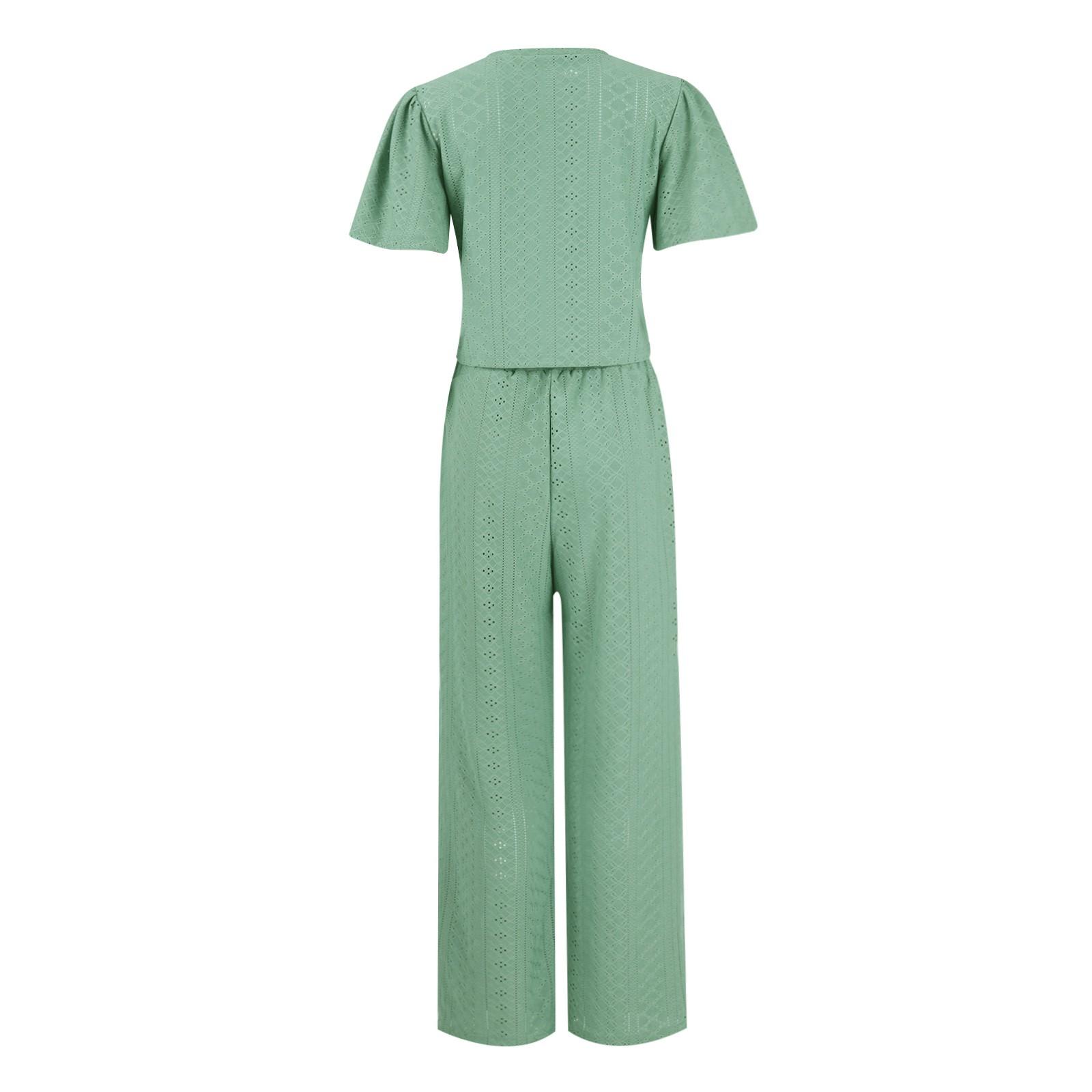 

Новые летние вязаные брюки, однотонные брюки с круглым вырезом и короткими рукавами, повседневный костюм L