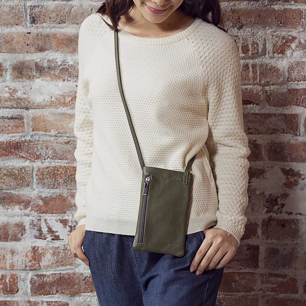 Giudi Smartphone Made In Genuine Mini Shoulder Pouch, Italy, Leather, Bag, Men's, Women's (Olive)