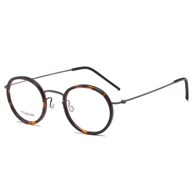 Linde 5805 Oval Titanium and Acetate Fashion Eyeglasses for Women and Men - Retro Business Style