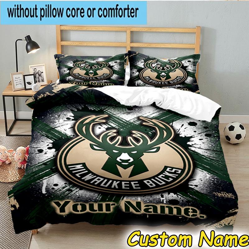 3pcs Custom Name Bucks Team Logo Bedding Set Includes 1 Duvet Cover & 2 Pillowcases for All Seasons Dormitory Home Decor Christmas Gifts