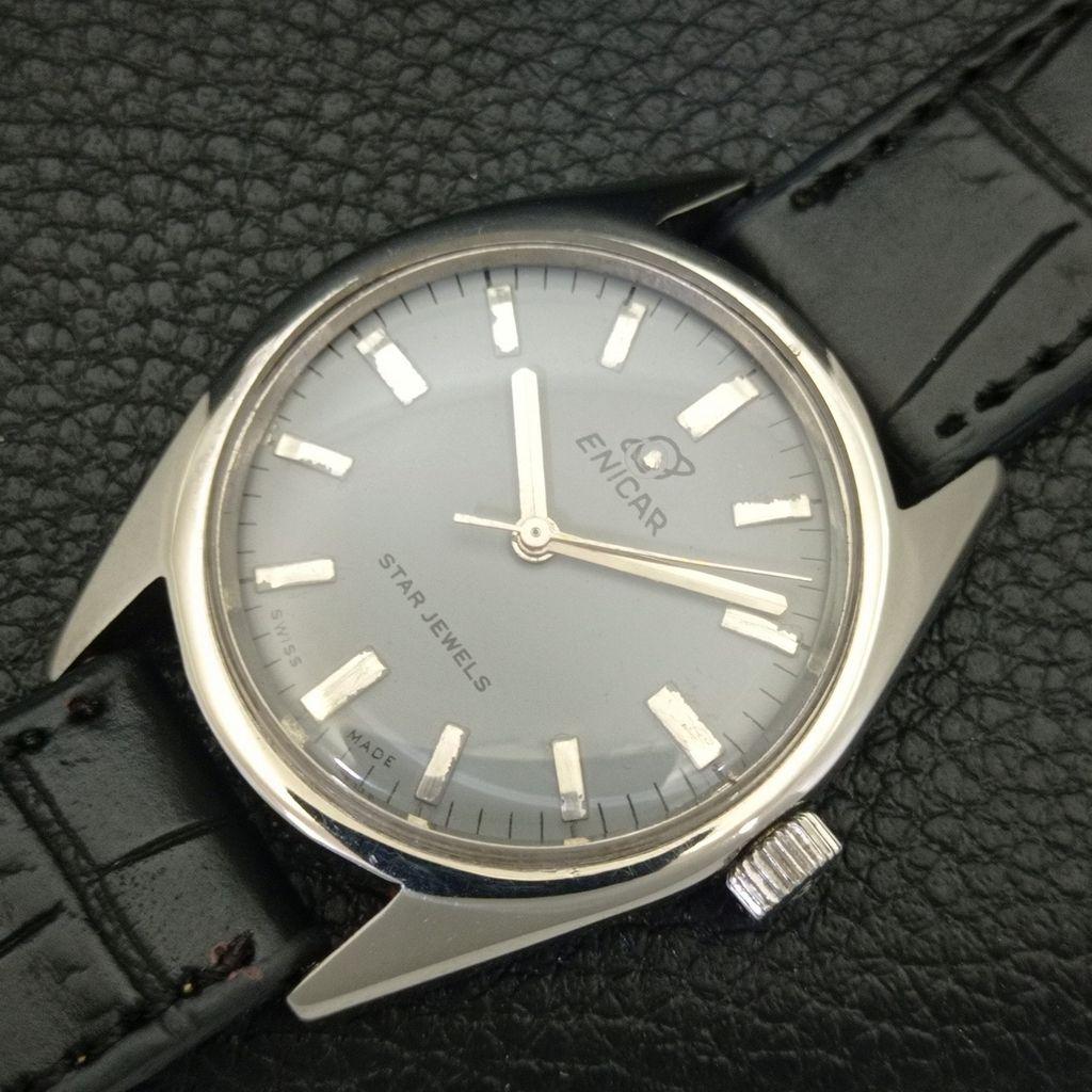 SWISS VINTAGE ENICAR STAR JEWELS 160 HAND-WINDING MENS GREY DIAL WATCH a703780-1 R213e-a703780