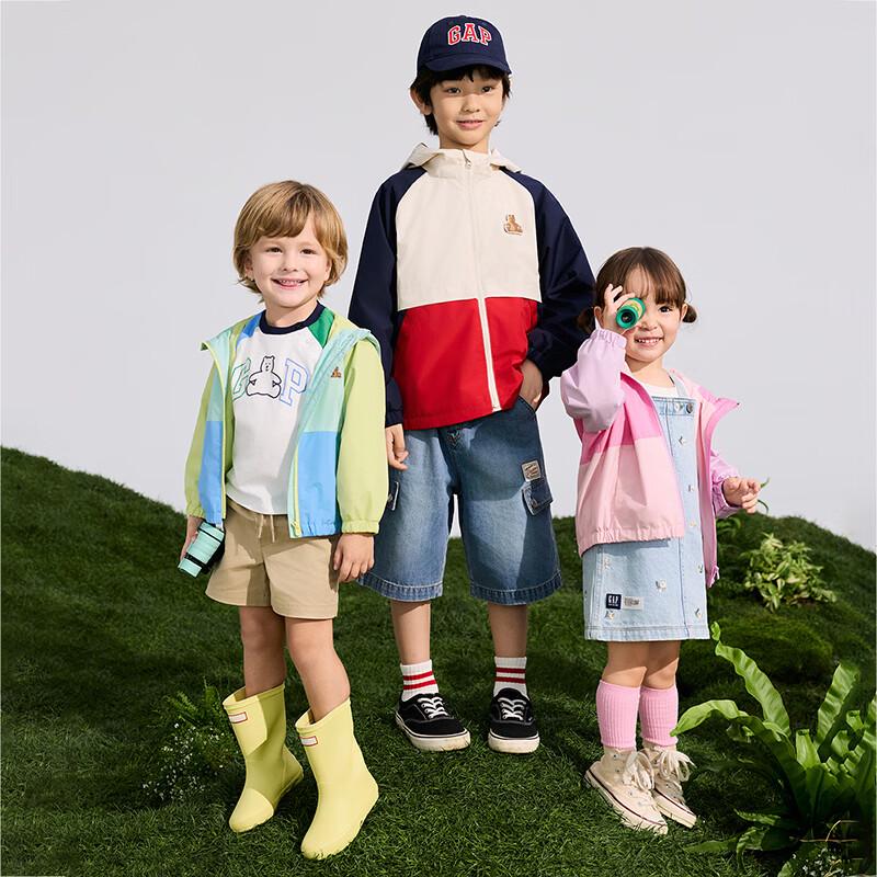 GAP Boy's 2026 Spring Windproof Water-Repellent Bear Logo Hooded Jacket