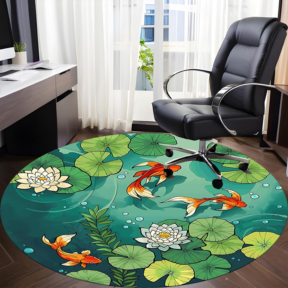 1pc Pond Fishes Office Round Area Rug,  Mat Suitable For Office, Under Office Chairs Bedroom Living Room Home Decor, Room Deco