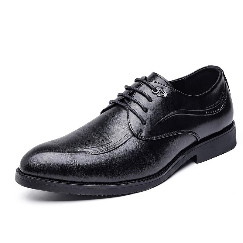 2025 new spring black Japanese and Korean pointed business dress leather shoes men's leather casual derby shoes lace-up trend