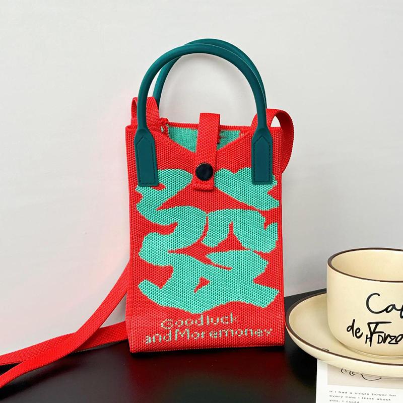 2025 New Chinoiserie Fashion Knitted Mini Square Handbag Women Mobile Phone Shoulder Bags Girls Cute Gift Outdoor Crossbody Bag