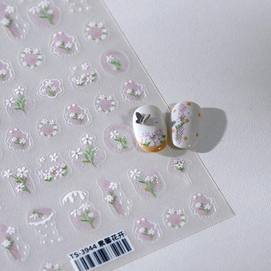 Magico Frosted Jasmine Bloom TS-3944: Self-Adhesive Transparent Nail Art Stickers