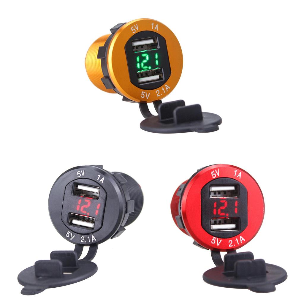 Premium Quality 12v/24v Car Cigarette Lighter Socket Plug Dual Usb Charger Adapter With Led Voltmeter
