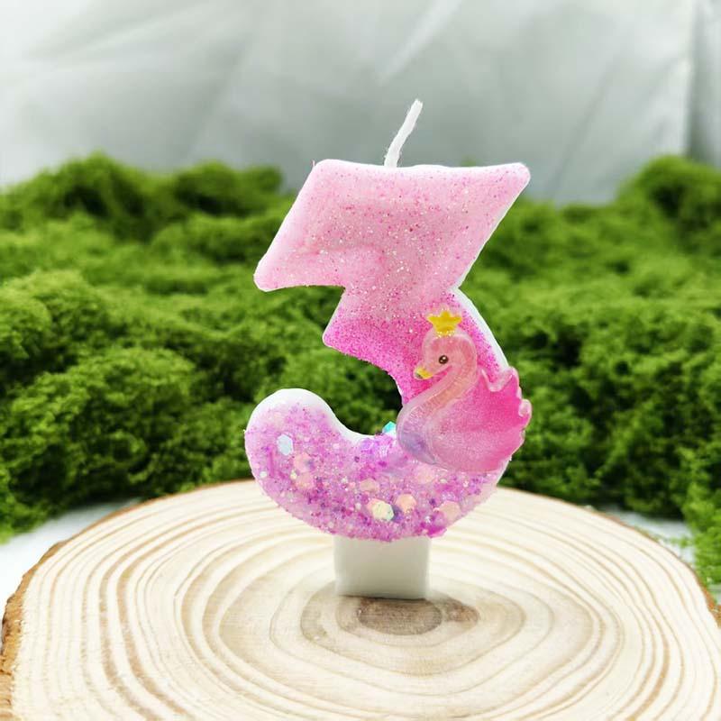 Pink Purple Swan Digital Candle Creative Design Selection Materials Colorful Birthday Cake Accessories Ambience