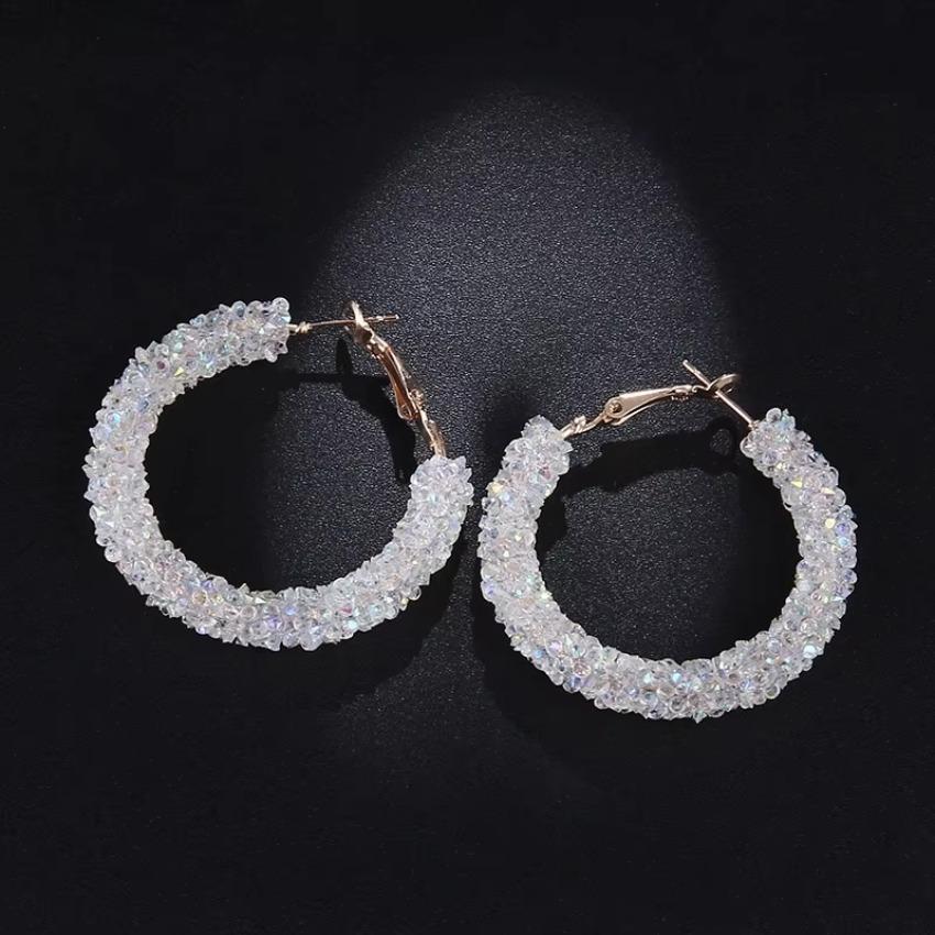 New Design Fashion Charm  Crystal Hoop Earrings Geometric Round Shiny Rhinestone Big Earring Jewelry Women