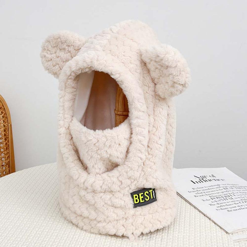 

Мультяшная маска Шерстяная шапка Мягкий вязаный шарф Корейский стиль Жаккардовый пуловер Шапка Велоспорт абрикосовый