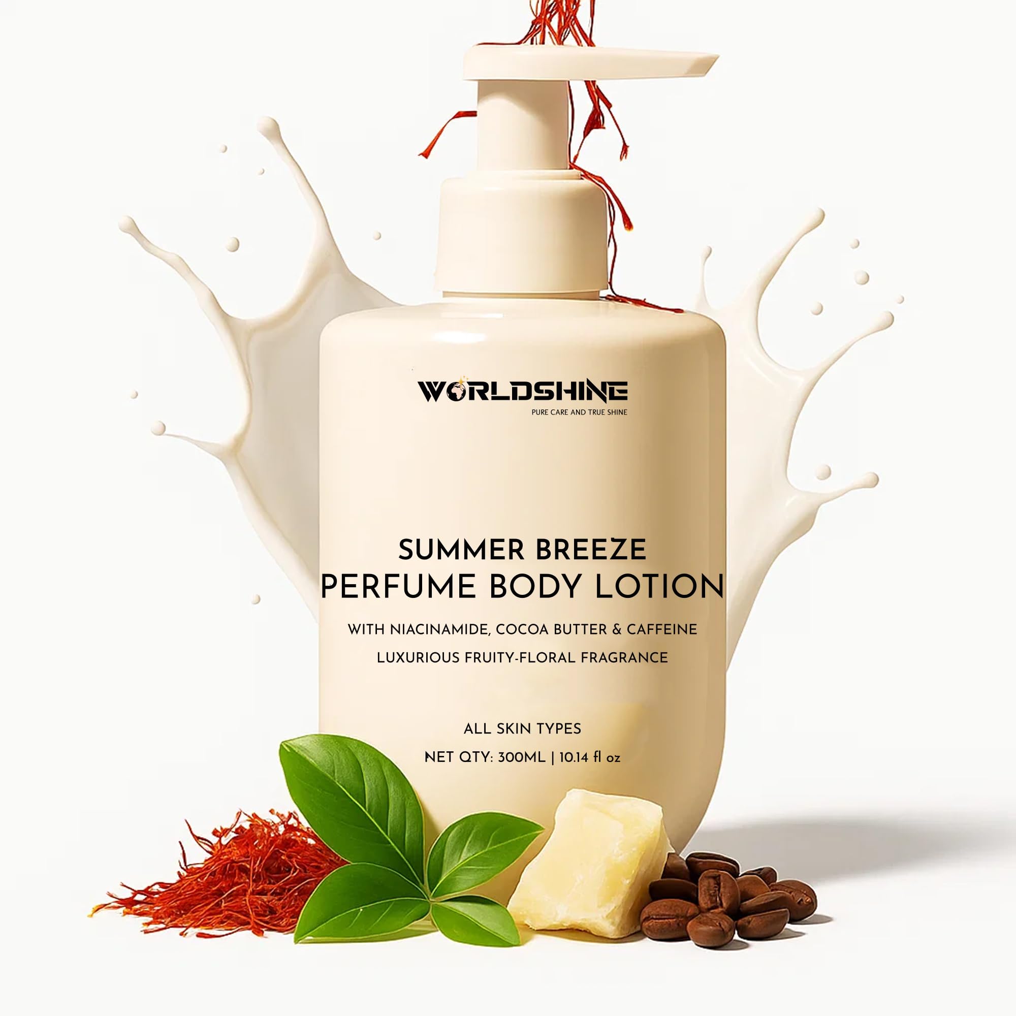 WORLDSHINE Summer Breeze Perfume Body Lotion | Niacinamide, Cocoa Butter & Caffeine | Fruity-Floral Long Lasting Fragrance | Deep Moisturizing, So