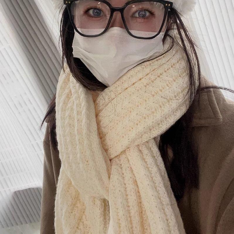Winter Women's Versatile Korean Style Knitted Wool Red Scarf High-end Christmas Gift Couple Neck Warmer