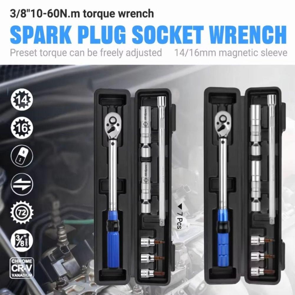 3/8" Drive Magnetic Spark Plug Socket Precision-Adjustable Dual-Direction Ratchet Torque Wrench 10-60Nm Torque Range Ultra Thin