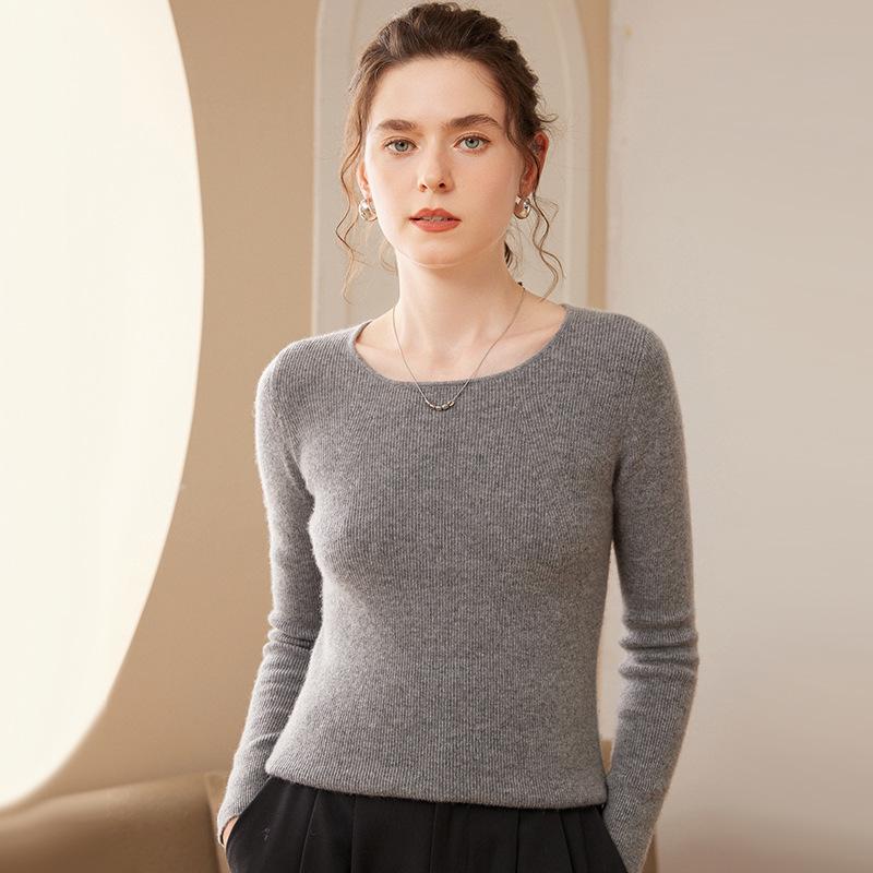 Women's Slim Fit U-Neck Cashmere Knit Base Layer Sweater: Long Sleeve, Fashionable, Comfortable, and Skin-Friendly