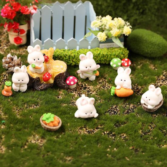 Mini Rabbit Figurine Easter Resin Bunny Miniature Figures Tiny Animal Fairy Garden Ornament for Micro Landscapes Potted Plants Dollhouse Cake