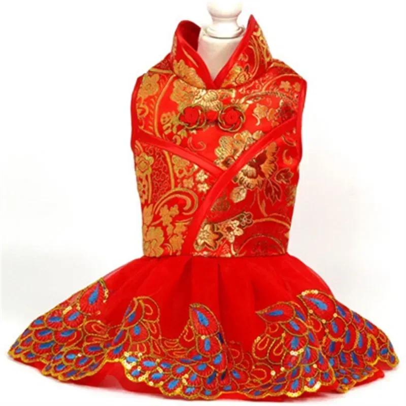 

Летнее платье для собак, новогодняя одежда для домашних животных, одежда для кошек и собак, костюм Тан, Cheongsam, пудель, бишон, йоркширский шпиц, мальтийские костюмы XXL красный