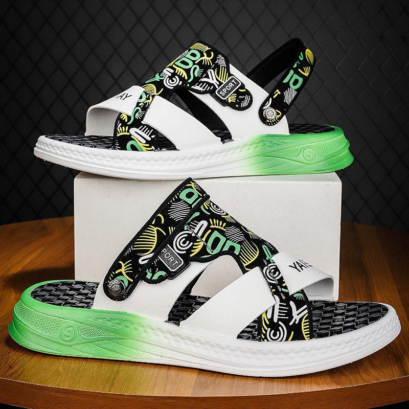 

Slippers men s 2025 new summer men s go out beach dual-purpose sandals outdoor non-slip driving casual one-word drag 44 зелёный