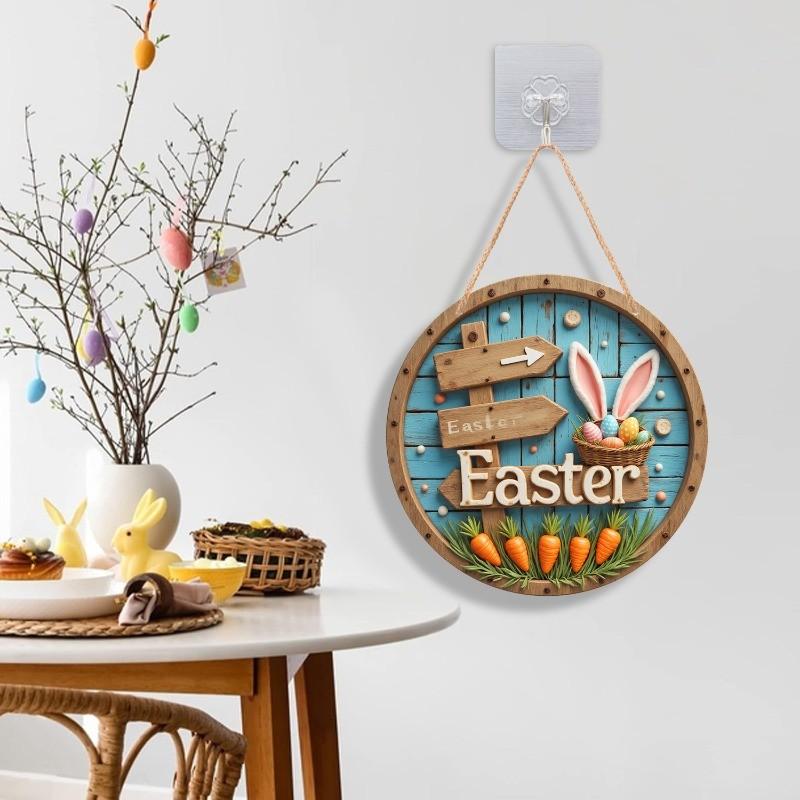 Easter Bunny Welcome Sign Wooden Door Hanging Decoration for Home Room Gate Holiday Craft Ornament Background Wall Decoration