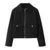 TAOP&ZA Early Spring Soft Jacket with Zipper Detail and Turn-Down Collar, Long Sleeve, Short Outerwear