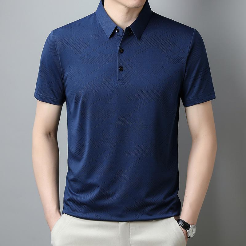 Comfortable And Breathable High-End Ice Silk Short-Sleeved Polo Shirt Men'S Lapel T-Shirt Loose Half-Sleeved T-Shirt Casual