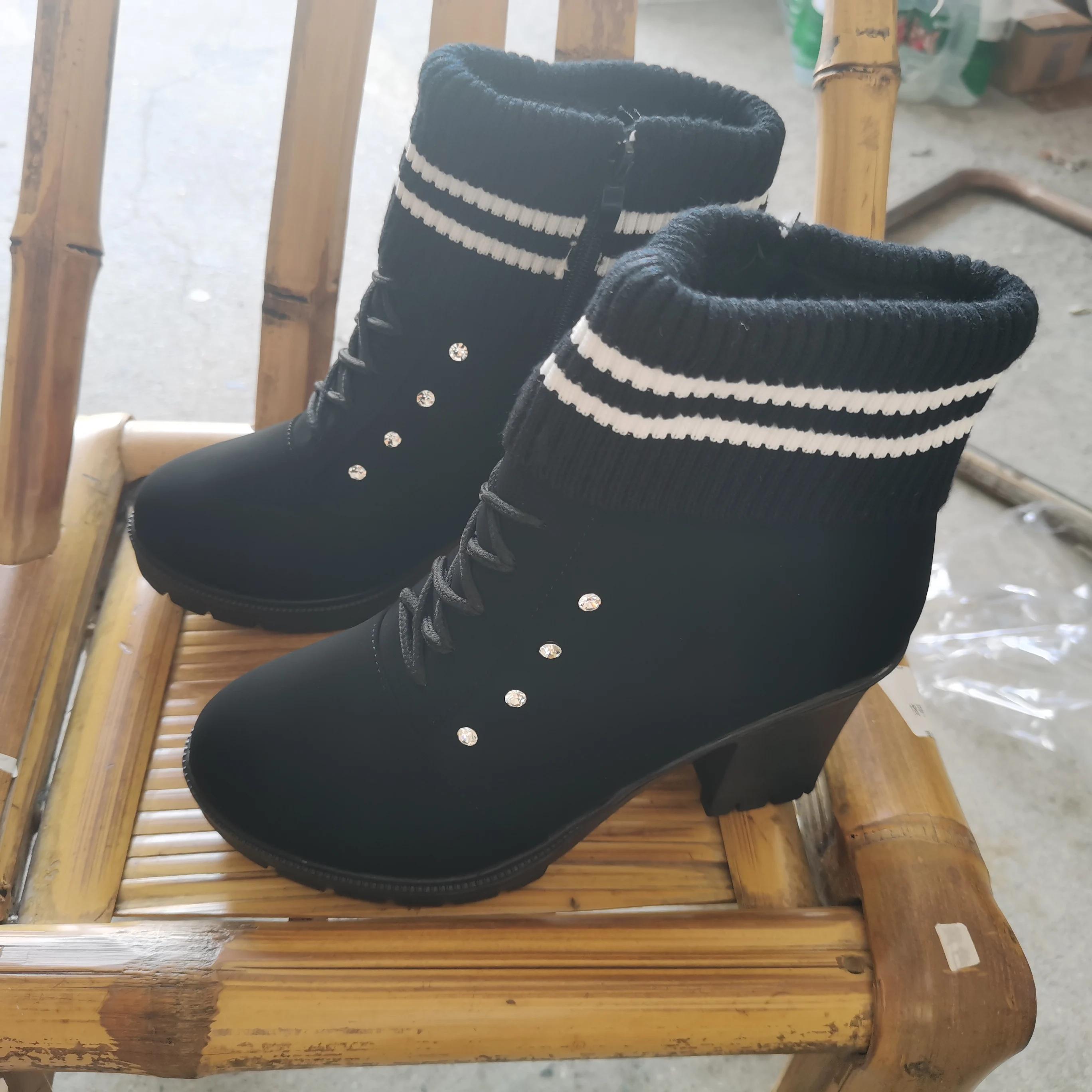 

Ботильоны на высоком каблуке женские вязаные Cryatsl массивные туфли женские зимние новые трендовые готические челси снежные ботинки женские туфли 41