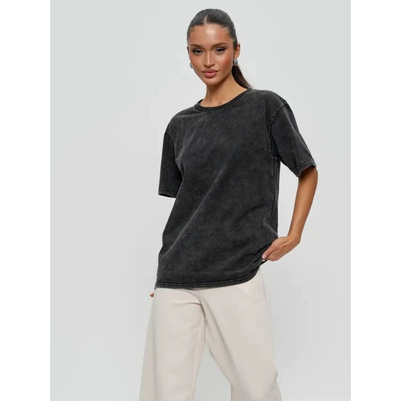 Simple and Loose Cotton T-shirt Top European and American Loose Distressed Short Sleeve Cotton T-shirt Top