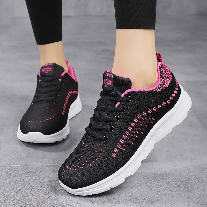 Spring and Autumn Women's Shoes Mesh Breathable Sneakers Women's Walking Casual Travel Shoes Lightweight Flying Weaving Student Running Shoes