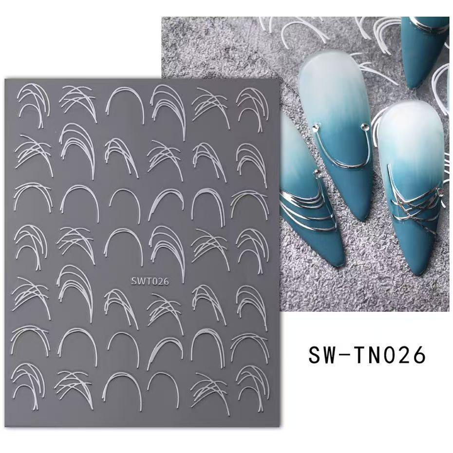Minimalist French Starburst 3D Nail Stickers - Irregular Line Design
