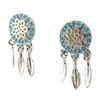 7bis [P3909] - Boucles artisanales 'Boho' (dreamcatcher) turquoise argenté - 17x8 mm