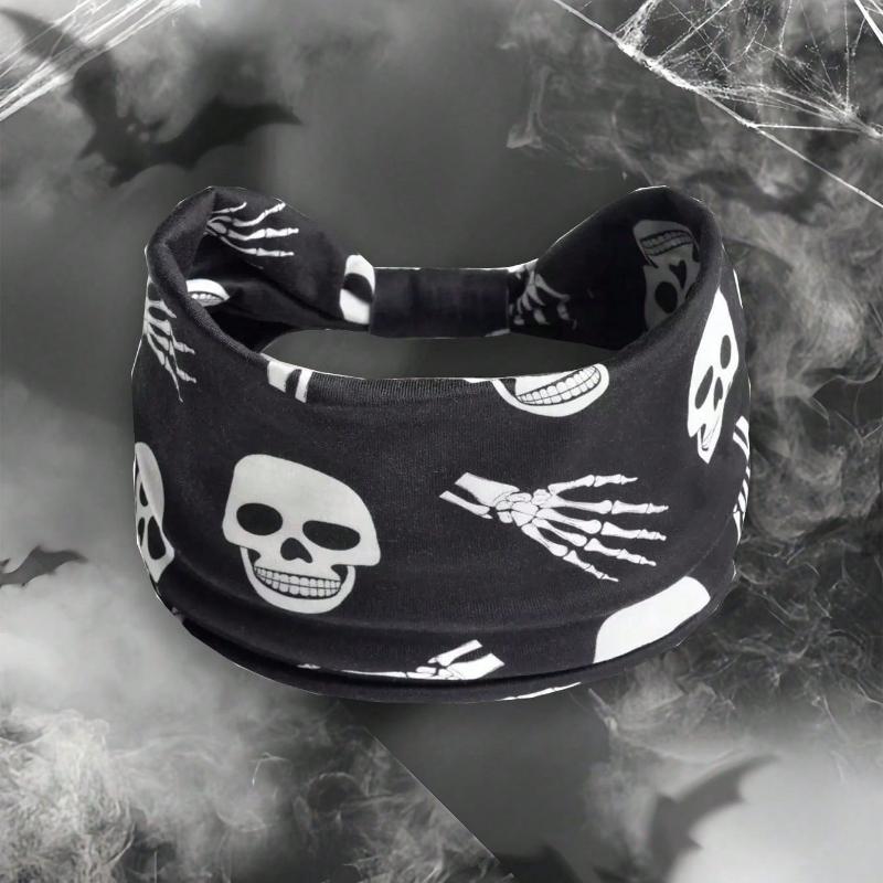 Women Pumpkin, Bat Wide Holiday Headbands, Festival Gift Hair Accessories Pumpkin Rose Boho Polyester Fashion All Season Women Scarf Fall Hair Band