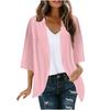 Veste Cardigan Décontractée Mode Femme à Manches Sept Partagées Couleur Unie