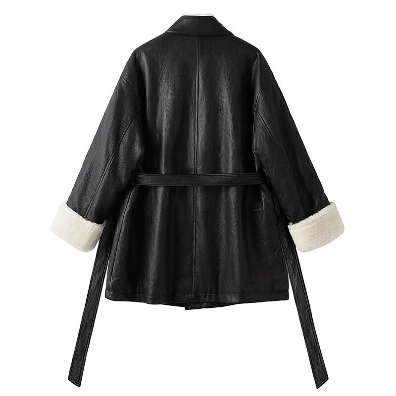 Damen American Retro Gepolsterte Kunstleder Mittellange Jacke