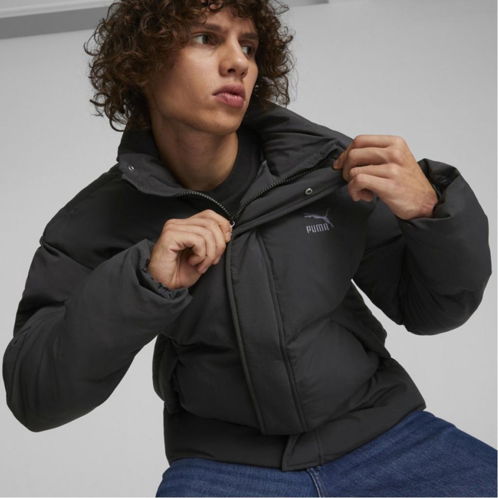 Puma Logo Embroidered Zipper Stand Collar Cotton Jacket Men Jacket Black 535573-01