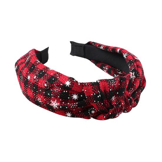 Fashion Women Plaid Knot Snowflake Print Elastic Hairband Christmas Hair Hoop