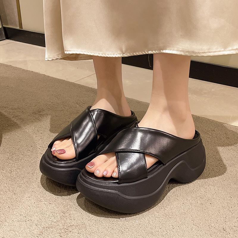 Summer New French Platform Wedge Slide Sandals - Luxury Aesthetic, Super Popular, Skirt-Friendly & Lightweight Cushioned Elevator for Women