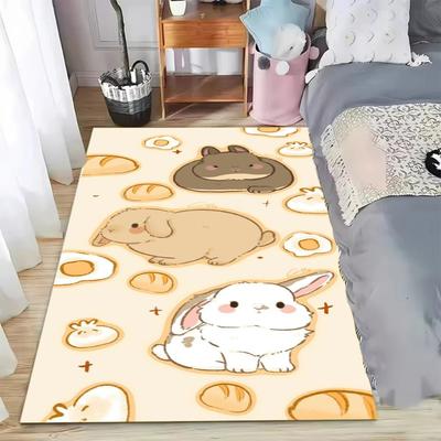 Bunny Breakfast Rug Cute Cartoon Rabbit Pattern Soft Non-slip Home Decor Floor Mat Living Room Girl's Bedroom Kawaii Area Carpet