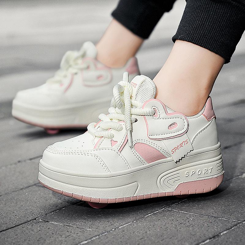 Kids Sneakers with Wheels Four -wheel Sports Boots Wheel Skate Can Remove Student Skate Sneakers Shoes