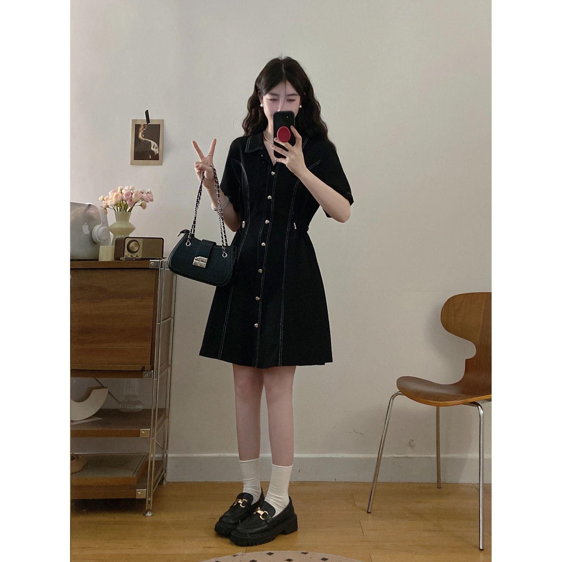 

Women s Plus Size French Style Waist-Cinched Denim Dress, Button-Down Design, Slimming Fit, Available in Long/Short Skirt. XL (131 lbs - 150 lbs)
