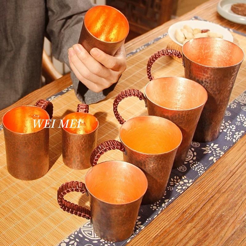 Handcrafted Vintage Copper Coffee Mug,Thickened Woven Handle Hammer Texture Cold Drink Cup,Friends Gifts Tea Cup Tableware