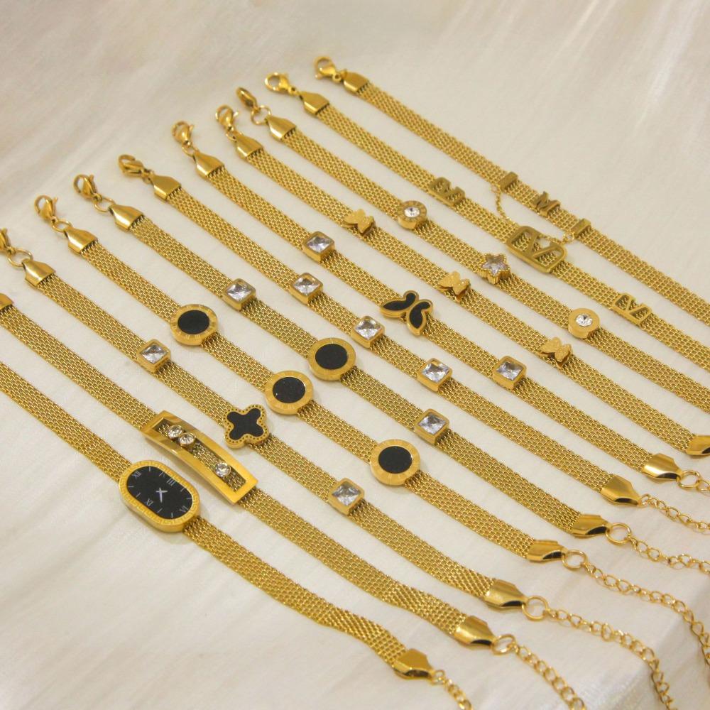 New Four-leaf Clover Bracelet Mesh Watch Bracelet Light Luxury Titanium Steel Watch Strap Chain Jewelry