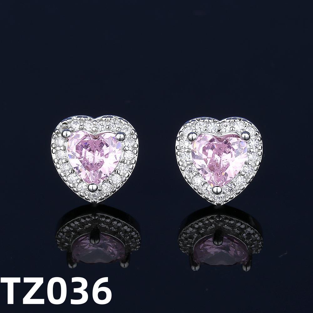 925 Sterling Silver Stylish Elegant Heart Pink Zircon Necklace Earrings Ring Set Birthday Anniversary Gift Ladies Jewelry