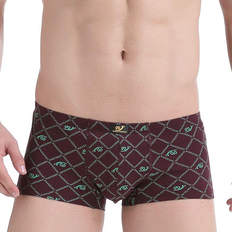Men's Low Waisted Printed Underwear Men's Pure Cotton Breathable Youth Plus Size Four Corner Shorts