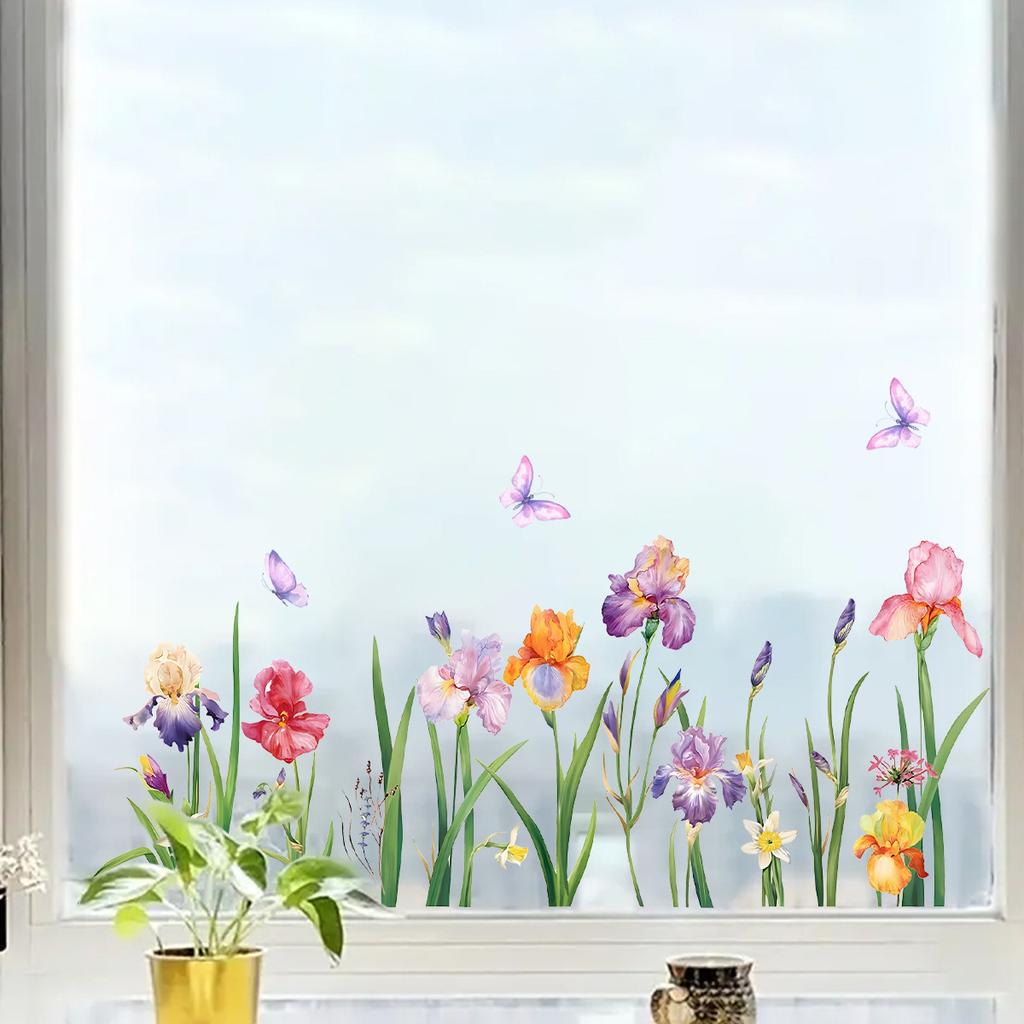 Aquarell Sommer Schmetterling Blume Landschaft Selbstklebender Fensteraufkleber Beidseitig Sichtbares Glasdekor für Schaufenster