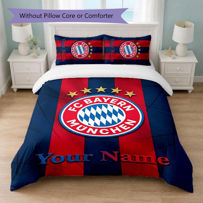 Set Biancheria da Letto Personalizzato Bayern Monaco con Nome Testo 1 Copripiumino+2 Federe Logo Calcio Regalo Personalizzato per Occasioni Speciali Decorazione Camera da Letto