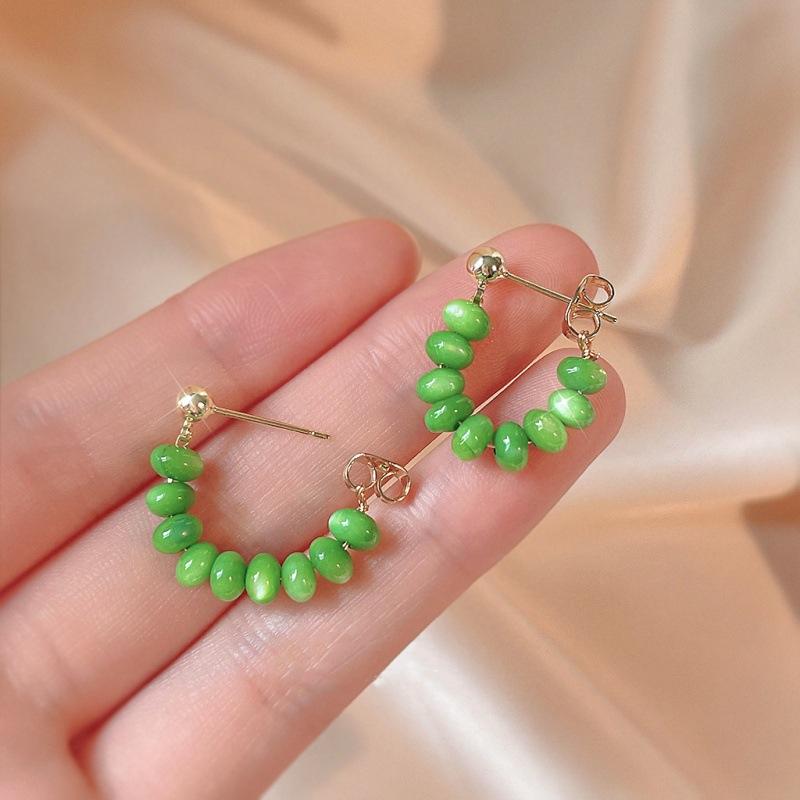 Retro Light Luxury Green Opal Earrings for Women Niche Design High-end Dangle Earring  Korean Elegant Fashion Jewelry