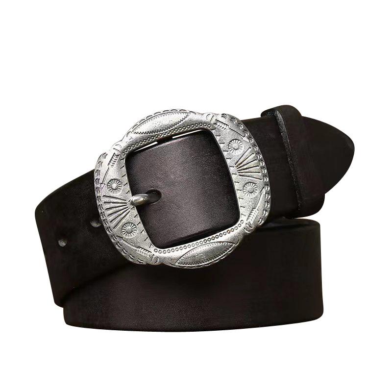 Retro Personality Trend Stainless Steel Belt Men'S Leather Pin Buckle First Layer Cowhide Denim Versatile Casual Pants Belt Men